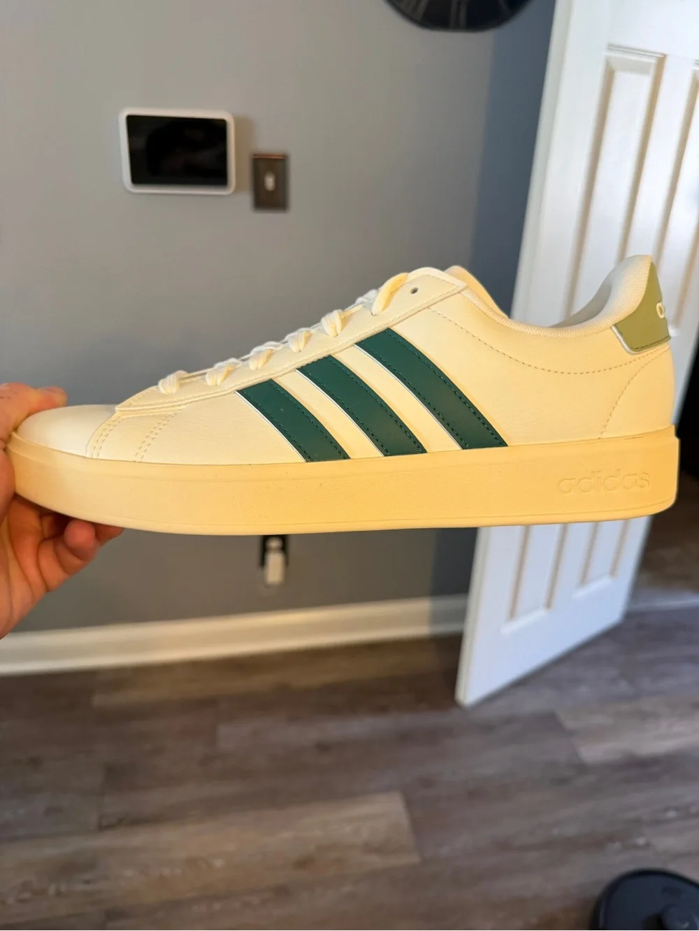 Adidas Grand-Court 2.0 Cream Low-Top Sneakers with Green Stripes- NWT